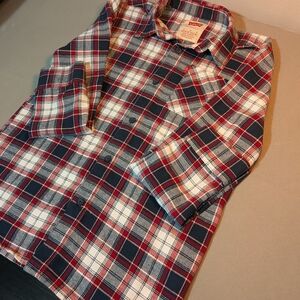Levis Boys Plaid Flannel Shirt Size Medium Blk White Red Long Sleeve